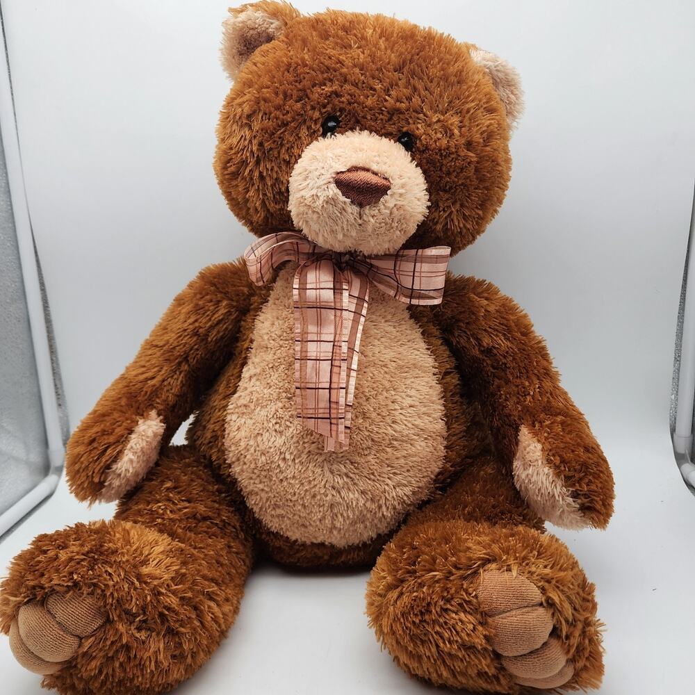 Aurora Sugar Teddy Bear Plush Stuffed Animal Toy 22" Shaggy Fur Plaid Bow 2017